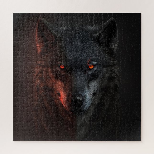 Black wolf puzzle with piercing red eyes (Vertical)