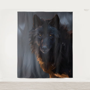 Black wolf tapestry