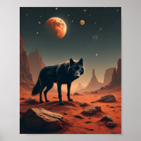Black Wolf Under mars landscape