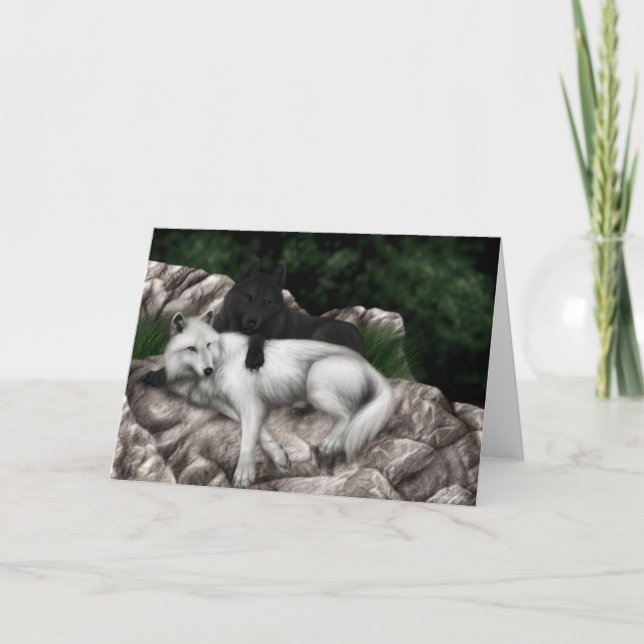 Black Wolf, White Wolf Greeting Card (Front)