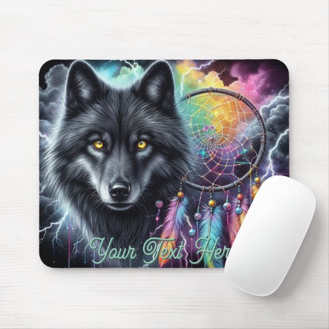 Black Wolf with a Dreamcatcher Mouse Pad (With Mouse)