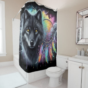 Black Wolf with a Dreamcatcher Shower Curtain