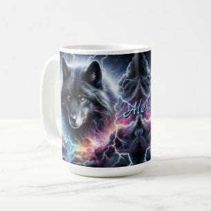 Black Wolf with Lightning Celestial Wildlife Coffee Mug