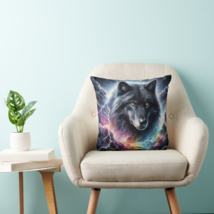 Black Wolf with Lightning Cushion