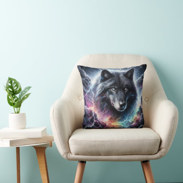 Black Wolf with Lightning Cushion (Chair)