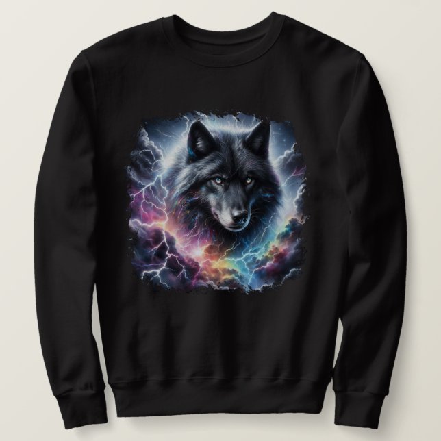  Black Wolf with Lightning Sweatshirt (Design Front)