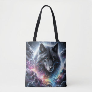 Black Wolf with Lightning  Tote Bag