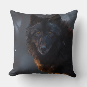 Black wolf, wolf, big wolf, beautiful wolf, wolves cushion