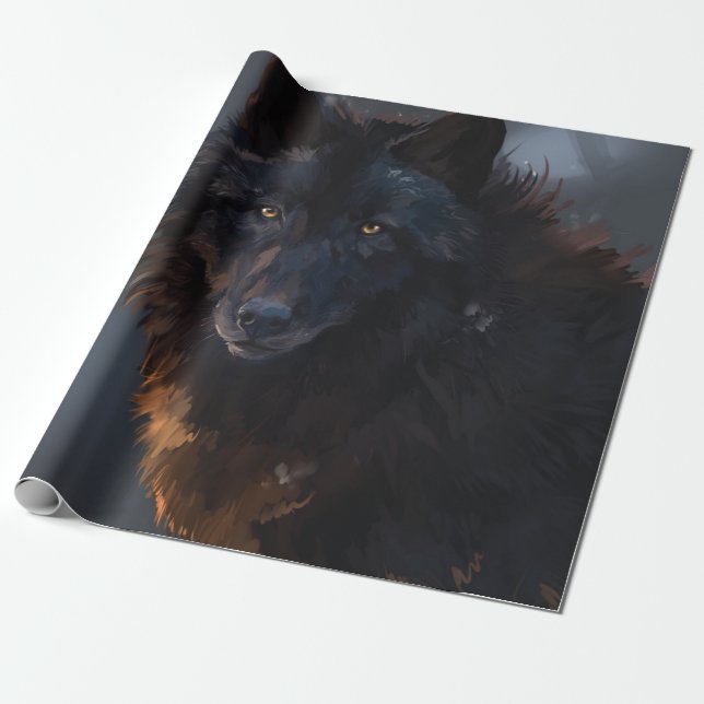 Black wolf wrapping paper (Unrolled)