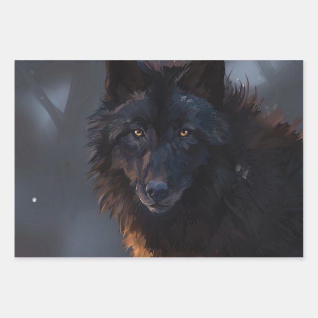 Black wolf wrapping paper sheet (Front)