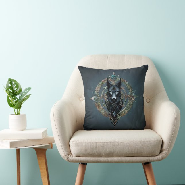 Black wolfs head with piercing blue eyes cushion (Chair)