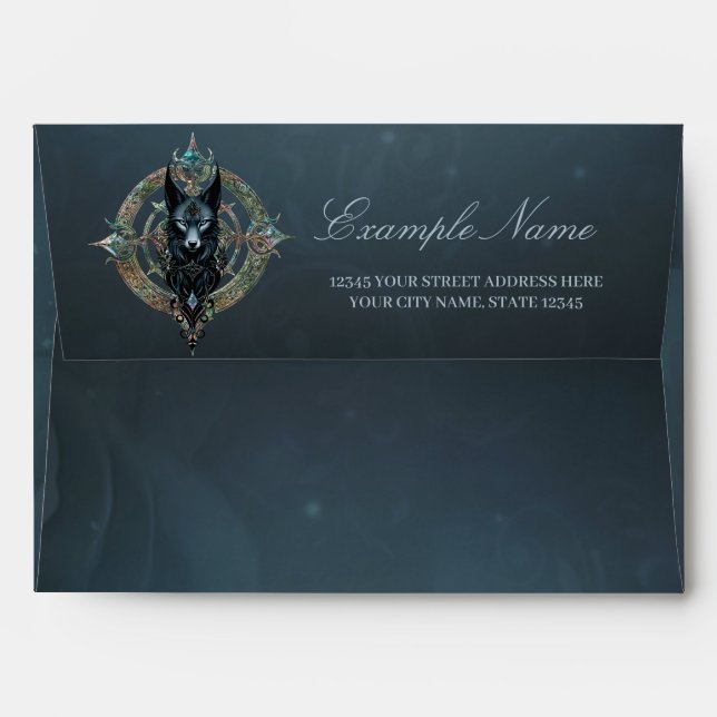 Black wolfs head with piercing blue eyes, envelope (Back (Top Flap))