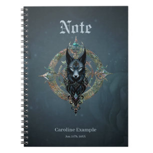 Black wolfs head with piercing blue eyes, notebook