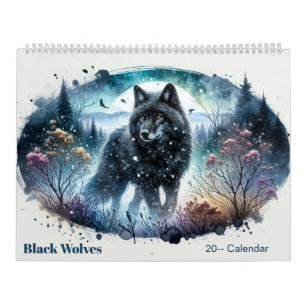 Black Wolves Snowy Northern Forest Calendar