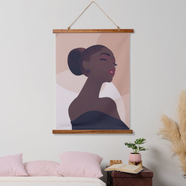Black Woman Abstract Art Wood Topped Wall Tapestry (Bedroom)