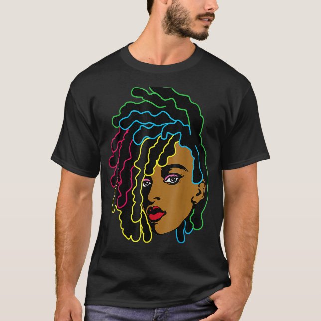 Black Woman African Afro Hair Cool Black History M T-Shirt (Front)