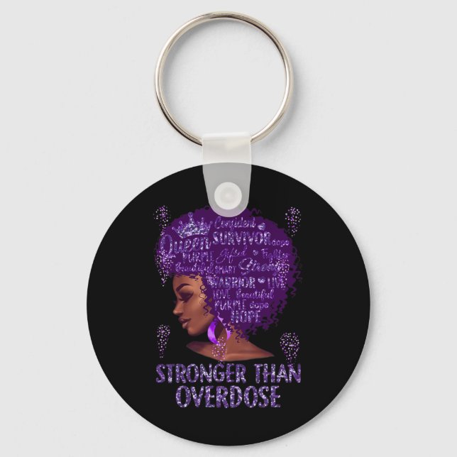 Black Woman Afro African Stronger Than Overdose Aw Key Ring (Front)
