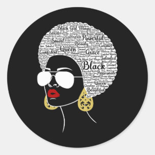 Black Woman Afro American Black History Month Prid Classic Round Sticker