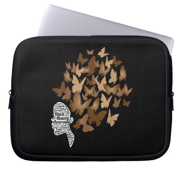 Black Woman Afro Butterfly Black History Month Laptop Sleeve (Front)