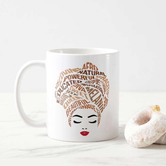 Black Woman Afro Girl African American Coffee Mug (With Donut)