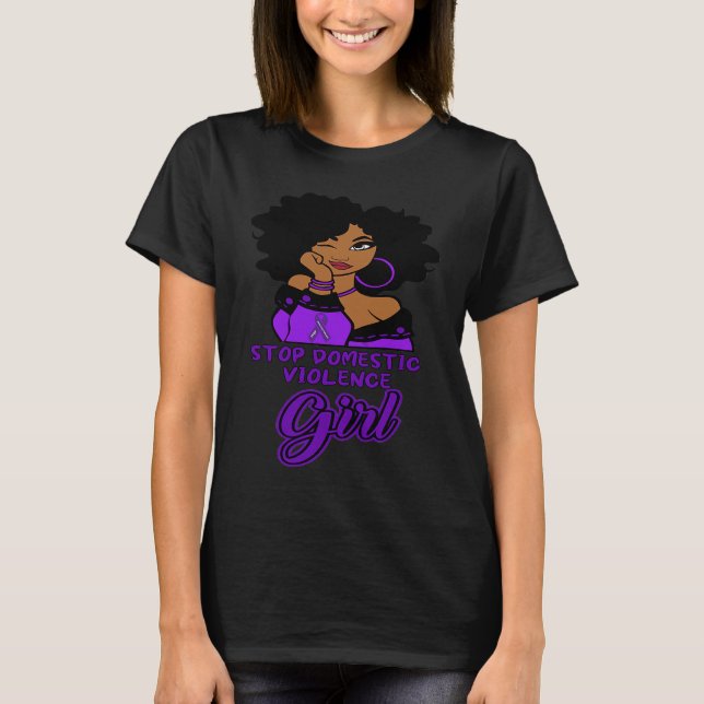 Black Woman Afro In October We Wear Purple Domesti T-Shirt (Front)