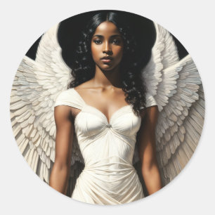 Black Woman Angel Angelcore Art Classic Round Sticker
