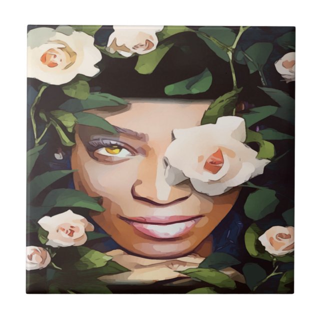 Black Woman Art Ceramic Tile (Front)
