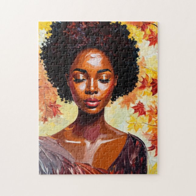 Black Woman Autumn Afro Art Jigsaw Puzzle (Vertical)