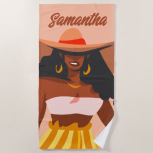 Black Woman, Big Hat, Vacation Vibes Beach Towel