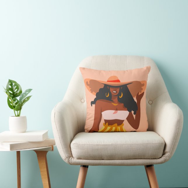 Black Woman, Big Hat, Vacation Vibes Cushion (Chair)