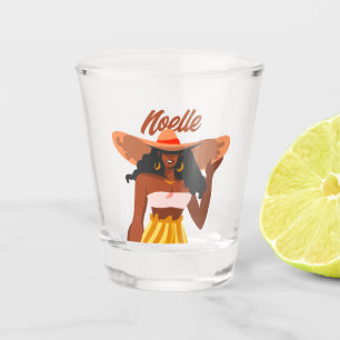 Black Woman, Big Hat, Vacation Vibes Shot Glass
