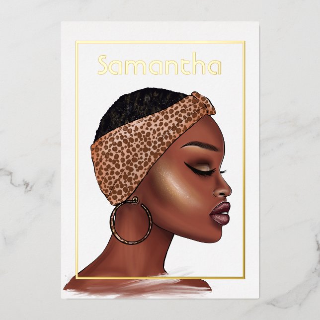 Black Woman Birthday Party Foil Invitation (Front)