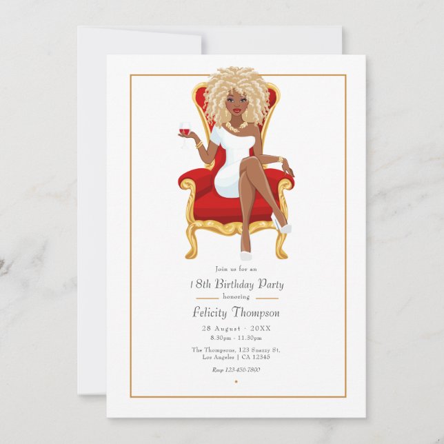 Black Woman Birthday Party Invitation (Front)