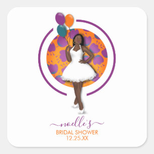Black Woman, Birthday Shower Balloons & Flowers  Square Sticker