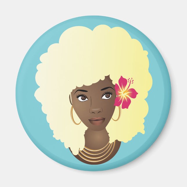 Black Woman, Blonde Afro, Flower in Natural Hair Magnet (Front)