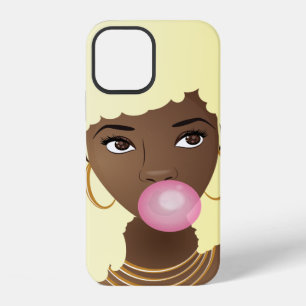 Black Woman, Blonde Afro, Popping Pink Bubblegum iPhone 12 Case