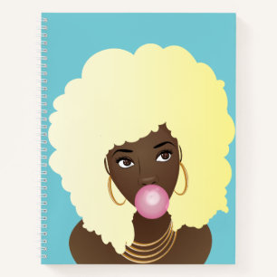 Black Woman, Blonde Afro, Popping Pink Bubblegum Notebook