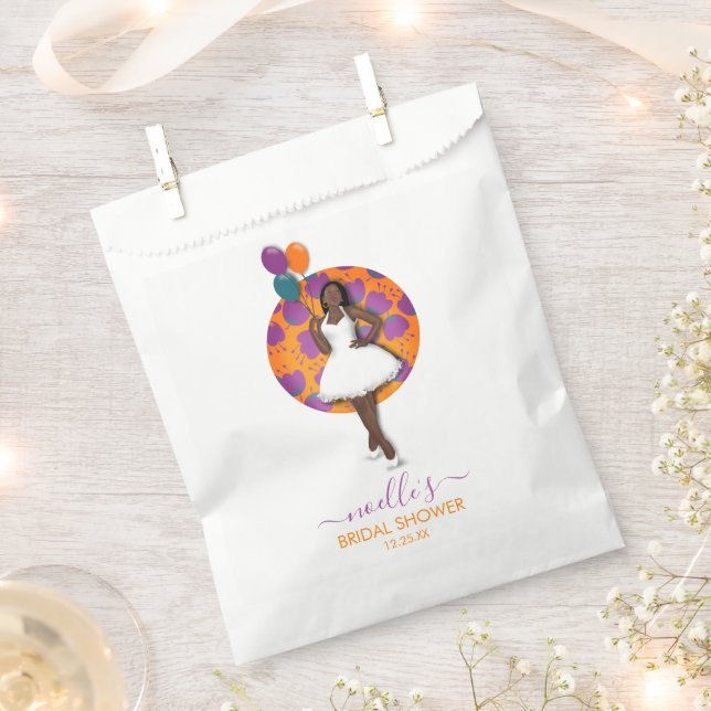 Black Woman Bridal Shower Balloons & Flowers Favour Bag (Clipped)
