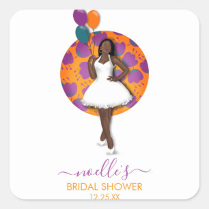 Black Woman Bridal Shower Balloons & Flowers Square Sticker