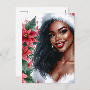 Black Woman Christmas Poinsettia Holiday Postcard