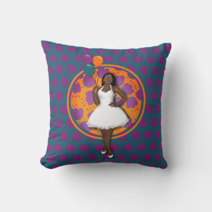 Black Woman Colourful Balloons Flower Pattern Teal Cushion