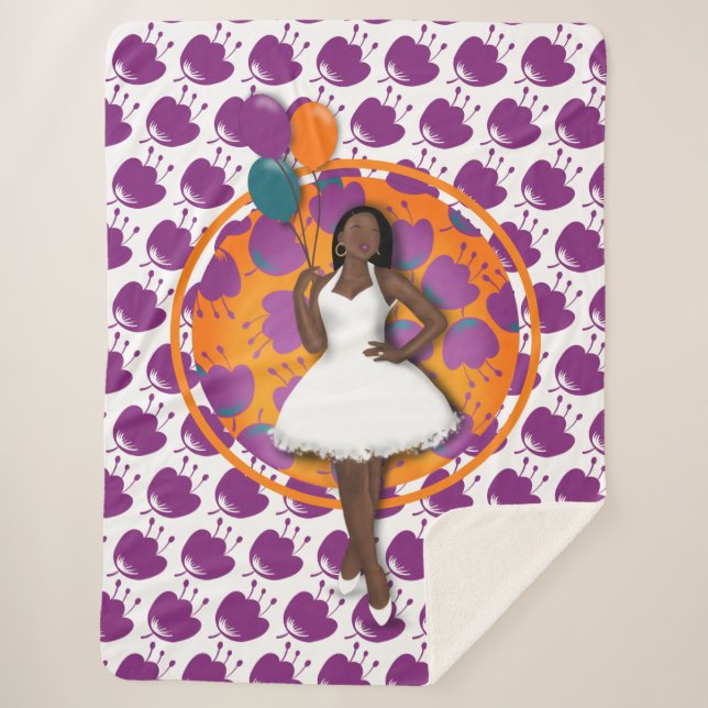 Black Woman Colourful Balloons Flower Pattern Whit Sherpa Blanket (Front)