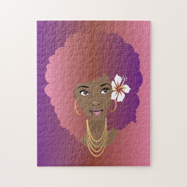 Black Woman, Colourful Pink & Purple Afro, Flower Jigsaw Puzzle (Vertical)