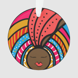 Black Woman Colourful Turban, Orange Ornament