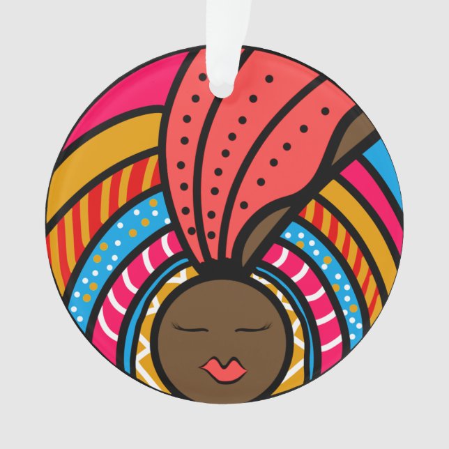 Black Woman Colourful Turban, Orange Ornament (Front)