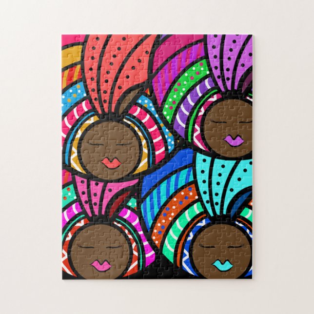 Black Woman, Colourful Turbans Jigsaw Puzzle (Vertical)