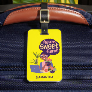 Black Woman Crazy Plant Lady, Home Sweet Home Luggage Tag