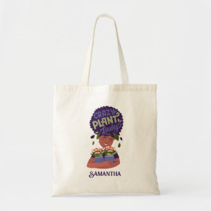 Black Woman Crazy Plant Lady, Hugging Plants Tote Bag