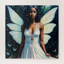 Black Woman Fairy In White Dress Painting