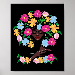 Black Woman Flower Hair Afro Girl Black History Ju Poster